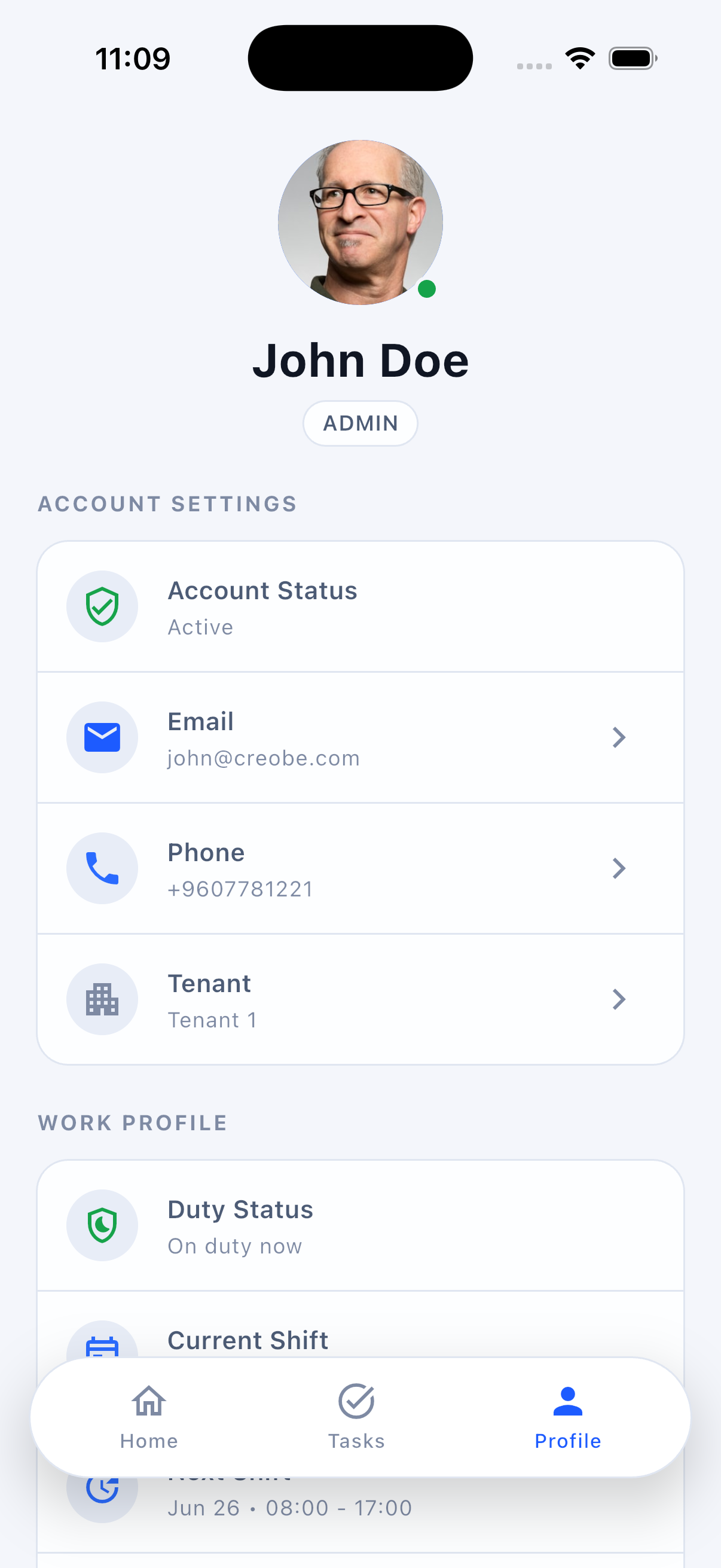 Mobile profile screenshot